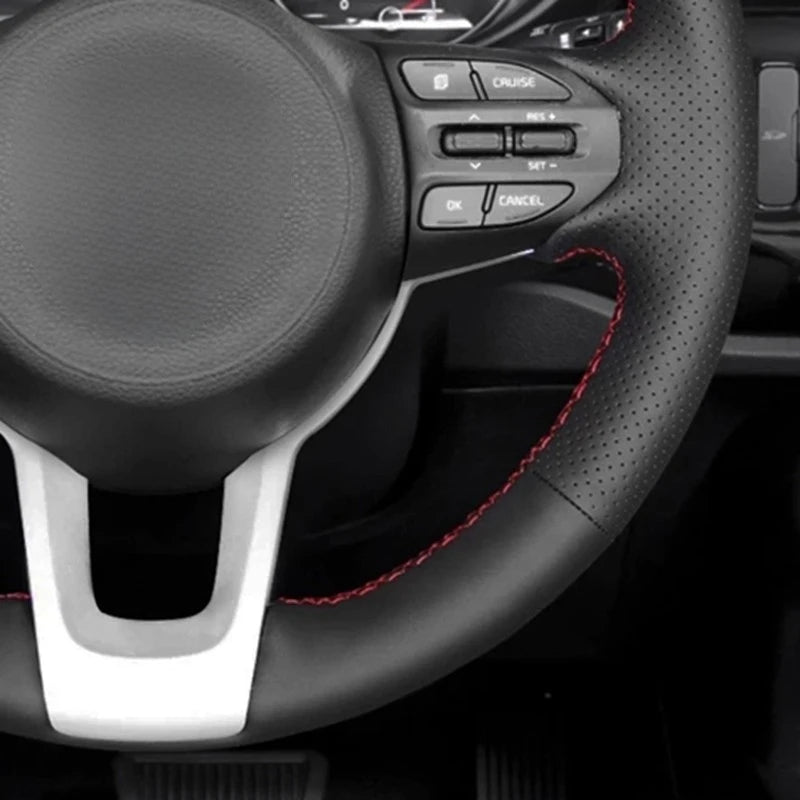 Hand-Stitched Car Accessories Black Artificial Leather Car Steering Wheel Cover For Kia Rio Rio5 K2 Picanto Morning 2017-2019