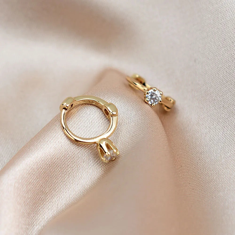 korean Simple Piercing Cross Flower Hoops huggie Earrings Rings Small Geometry Round Rhinestones Gold Color Hoop Earrings Gift