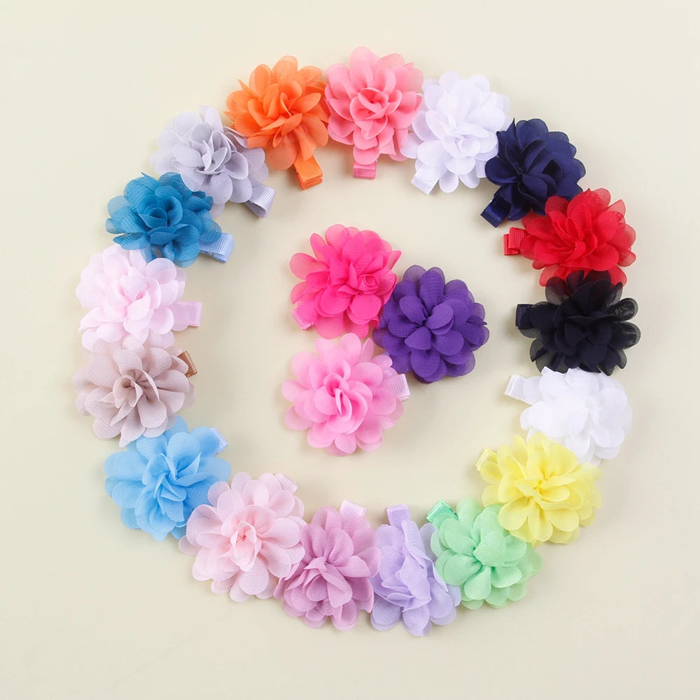 20pcs/lot 2" Chiffon Flower Newborn Infant Kids Hair Clips Children Girls Hairpins In Pairs Headwear Accessories Gift Sets