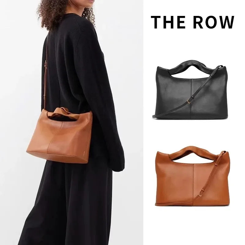 Rowvintage Soft Genuine Leather Handbag Versatile Fashionable Saddle Bag Single Shoulder Crossbody Bag For Women