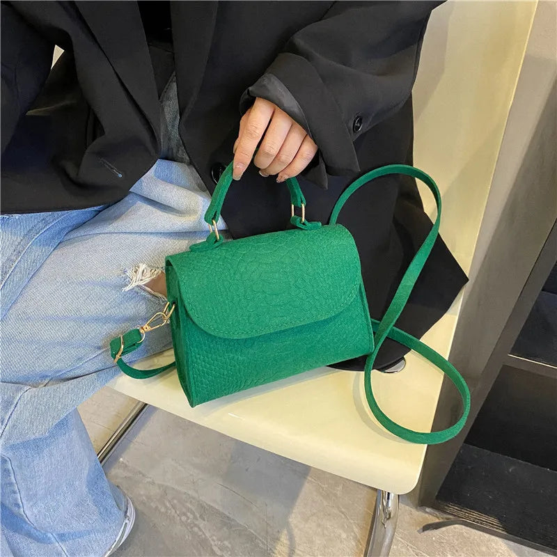 2024 new handbag felt bag crocodile pattern indentation niche fashion design small square bag shoulder bag