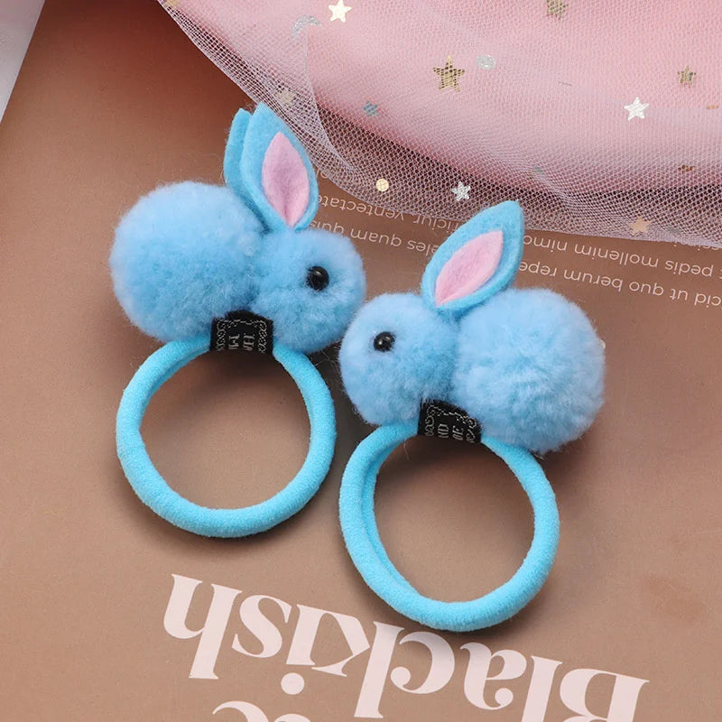 2 PCS Sweet Hair Ball Rabbit Elastic Hair Bands Princess Lovely Hair Accessories Children Hair Ties Baby Headwear For Girls Kids