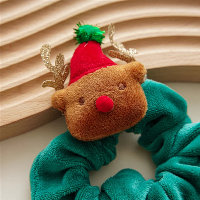 Girls Christmas Flannel Ponytail Holder Hair Ties Santa Claus Elk Velvet Hair Rope Creative Kids Scrunchies Hair Accessories