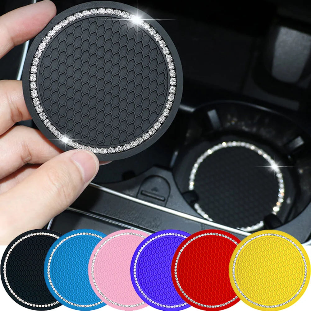 Car Non-slip Water Cup Pad Diamond Rhinestone Bling Decoration Auto Interior Cup Bottle Anti-skid Rubber Mat Car Accessories