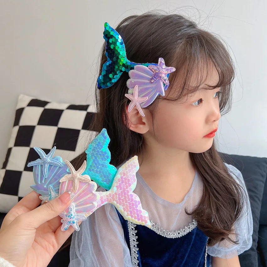 Baby Girls Sequins Headwear Mermaid Tail Hairbands Princess Hair Clips Kid Headdress Children Party Decorate Hairpin Accessories