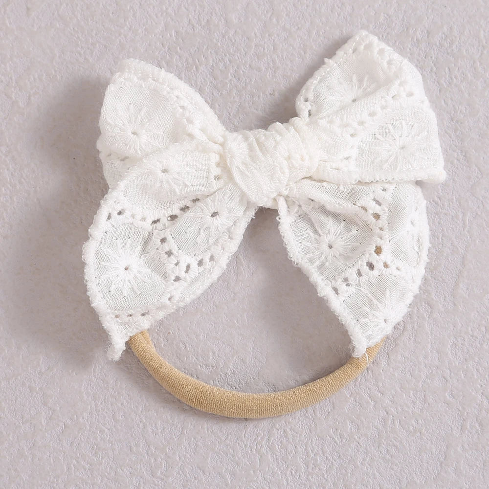 Headband for Baby Girls White Soft Lace Hair Bows Elastic Soft Seamless Hairband Newborn Kids Headwear Baby Hair Accessories