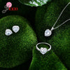 Romatic Birthday Valentines Day Gift Luxury 925 Sterling Silver Jewelry Sets Full Cubic Zircon Heart Ring Necklace Earrings