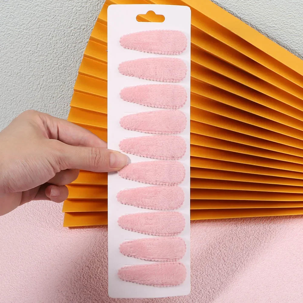 10Pcs/Set Cute Women Solid Plush Snap BB Clip for Girls Hairpin Barrettes Hair Clips Headwear Kids Hair Accessories Wholesale