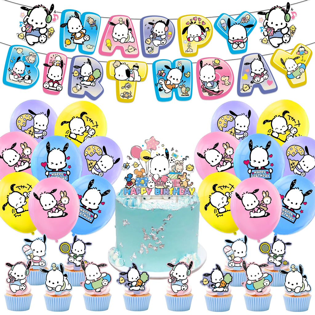 Sanrio Party Balloon Decoration Cute Pachacco Birthday Kids Theme Pull Flag Balloon Charm Cake Row Decoration School Supplies