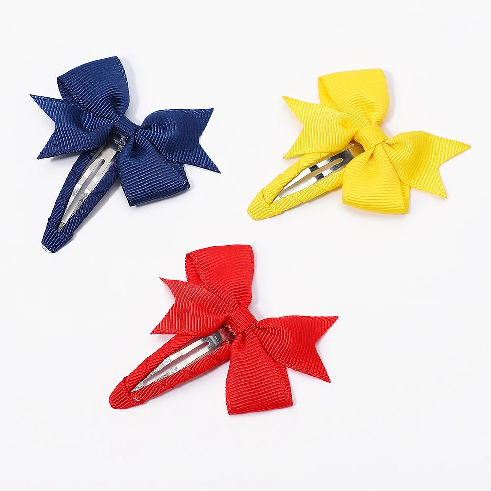 2Pcs/Lot Solid Color Bows Hair Clip For Kids Girls Ribbon Bowknot BB Clip Cute Baby Barrettes Hairpins Headwear Hair Accessories