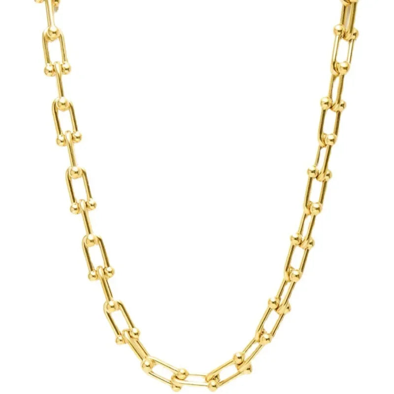 Golden Horseshoe Buckle U-shaped Necklace Bracelet Earrings Set for Women Stainless Steel Chain Fashion Popular Jewelry Set Gift