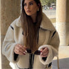 PB&ZA 2023 Autumn/Winter New Versatile Contrast Color Fur Integrated Lamb Fleece Warm Thickened Jacket Coat for Women