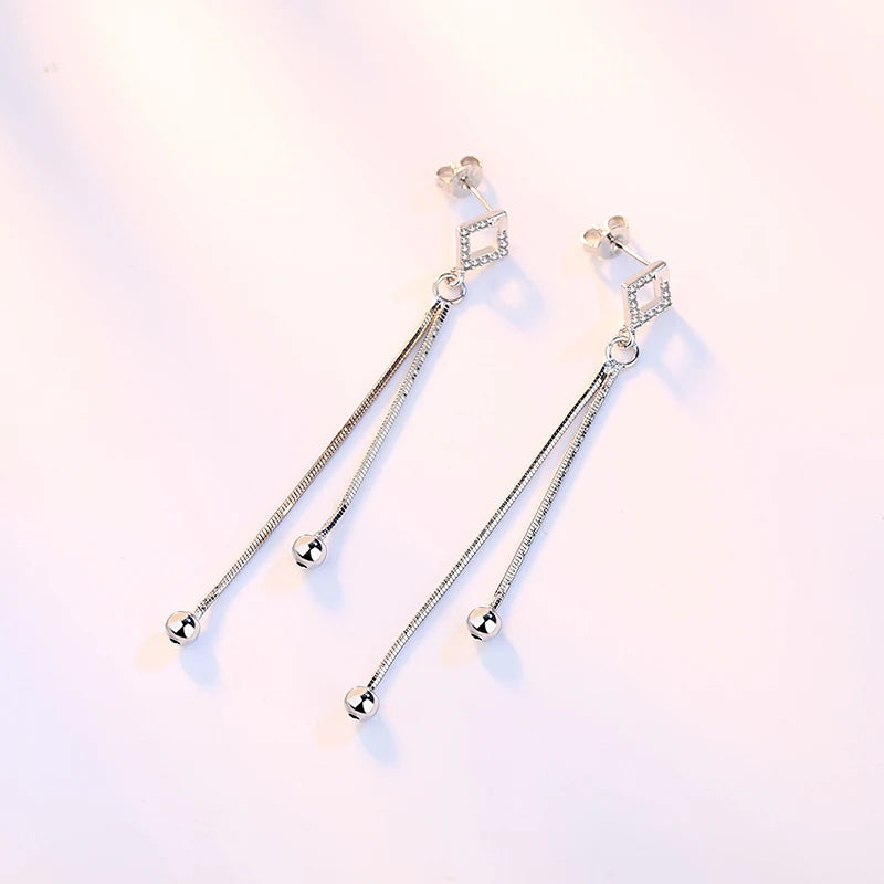 Fanqieliu Original 925 Silver Needle Crystal Zircon Square Long Chain New Jewelry Drop Earrings For Lady FQL23554