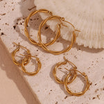 Load image into Gallery viewer, E.B.belle Thin Twists Ring Hoop Earrings Water Resistant 316L Stainless Steel Women's Earrings 18K Gold Plated Jewelry
