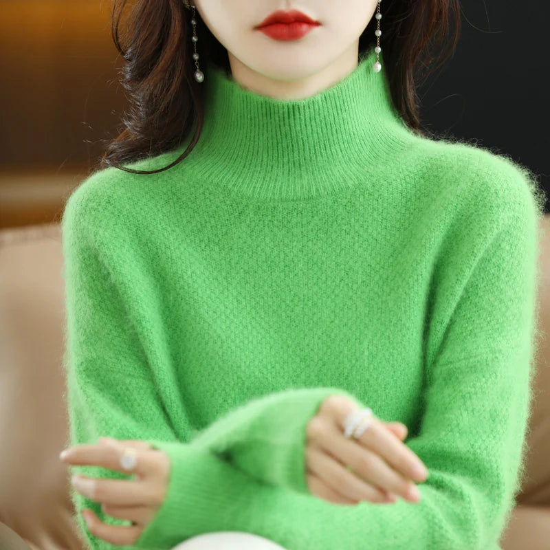 Autumn and Winter 2022 New 100% Mink Cashmere Women's Sweater Knitted Long Sleeve Pullover High Neck Soft Fashion Top