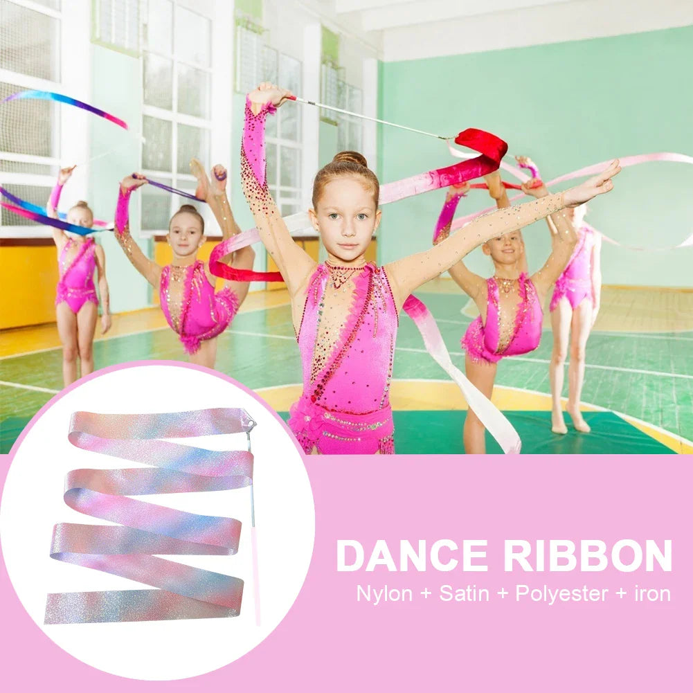 2M/4M /6M Art Gymnastics Ballet Dance Ribbon with Twirling Stick Kid Flashing Glitter Sport Performance Strip Stage Show Prop