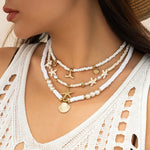 Load image into Gallery viewer, SHIXIN 3Pcs Beach Fish Tail Starfish Short Choker Necklace Set for Women Boho Imitation Pearl Rice Beads Collar Chain Jewelry
