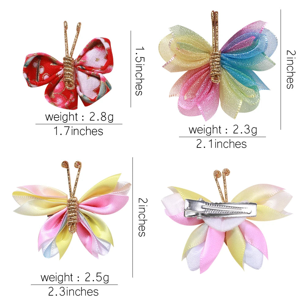 2pcs/set Butterfly Hair Clip Gradient Flocking Hairpins with Gold Color Cute Gauze Headwear Girls Children Hair Accessories Gift