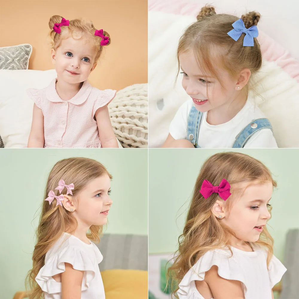 10Pcs/Set Girls Solid Hairpins Hair Bows Clips Gift Nylon Safe Hair Clip Barrettes for Infants Toddlers Kids Hair Accessories