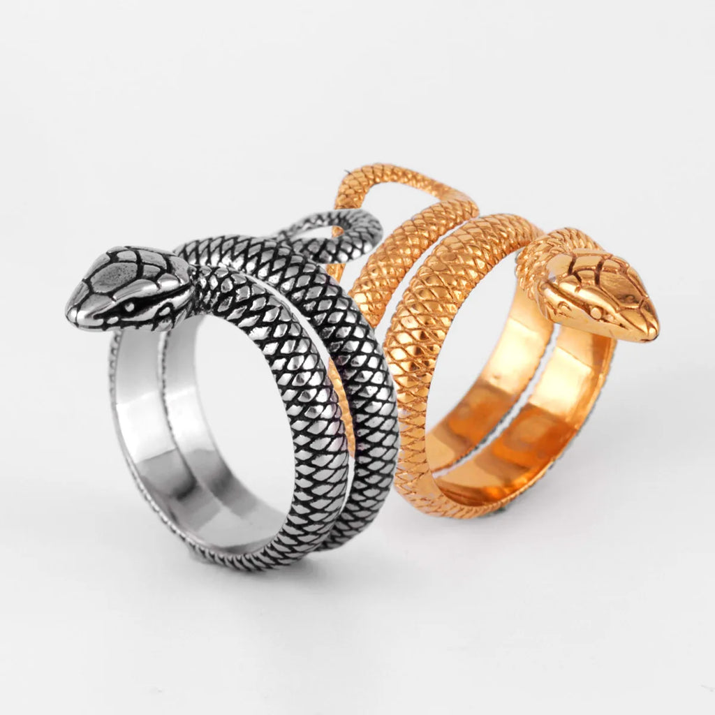 Golden Snake Animal Stainless Steel Mens Rings Punk Hip Hop Unique Trendy For Male Boyfriend Jewelry Creativity Gift Wholesale