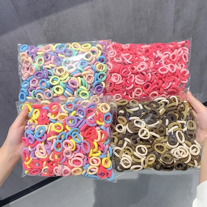 100/200pcs Colorful Basic Nylon Ealstic Hair Ties for Girls Ponytail Hold Scrunchie Rubber Band Kid Fashion Hair Accessories