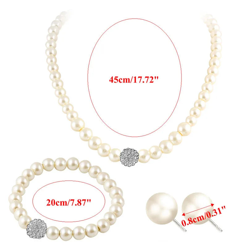 Womens Bride Wedding Jewelry Set Rhinestone Faux Pearl Necklace Bracelet Earring