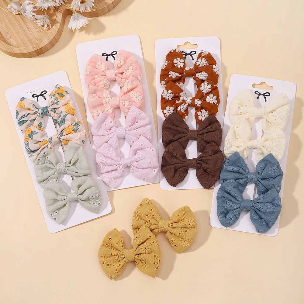 4Pcs/Set Lovely Bowknot Clips Hairpins Baby Girl Fresh Pastoral Style Hairclips Hair Accessories Kids Print Hollow Hairgripe