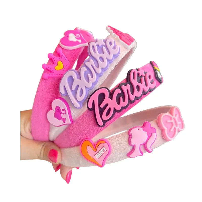 Barbie Headband Pink Kawaii Sweet Girl Plush Headband Anime Cartoon Children Wide Hair Clip Kid Hair Accessories