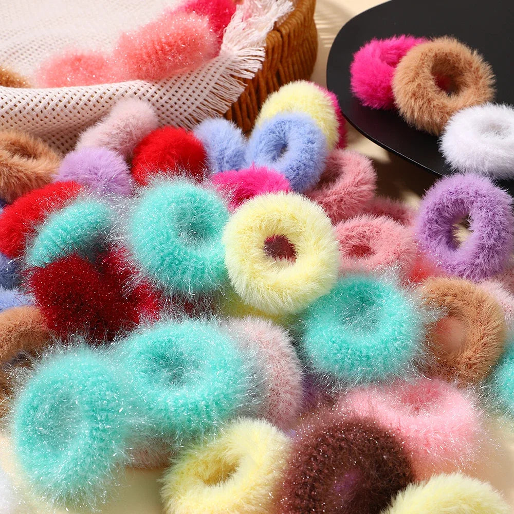 5Pcs/lot New Elastic Hair Band Hair Tie for Girl Plush Color Matching Hair Rope Children's Ponytail Support Headwear Accessories