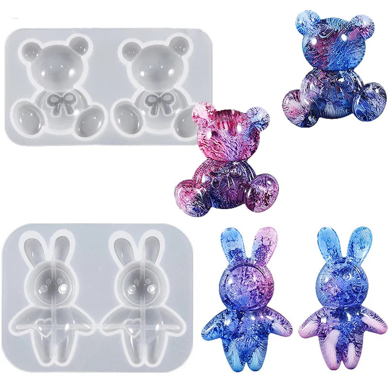 DIY Small Bears Resin Silicone Mold 3D Rabbit Mini Keychain Jewelry Epoxy Resin Mould for Car Accessories Home Decorations