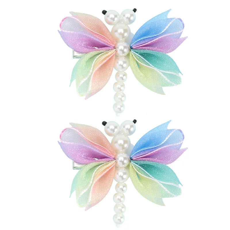 2Pcs Cute Pearl Butterfly Hair Clips For Girls Sweet Kids Hairpins Barrette Summer Headwear Hair Accessories Hair Ornament Clip