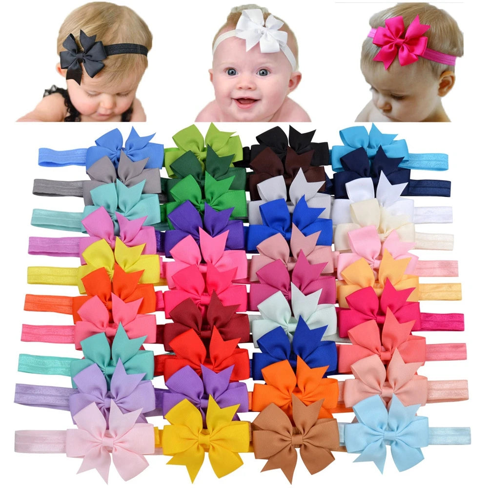 10pcs/lot Baby Girls Grosgrain Ribbon Hair Bows Headbands 3.2" Hair Band Kids Accessories for Infant Newborn Toddler Photo Props