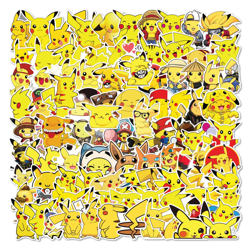 100Pcs Pokemon Stickers Kawaii Pikachu Skateboard Bicycle Guitar Laptop Kids Waterproof Stiker Anime Stickers Graffiti Character