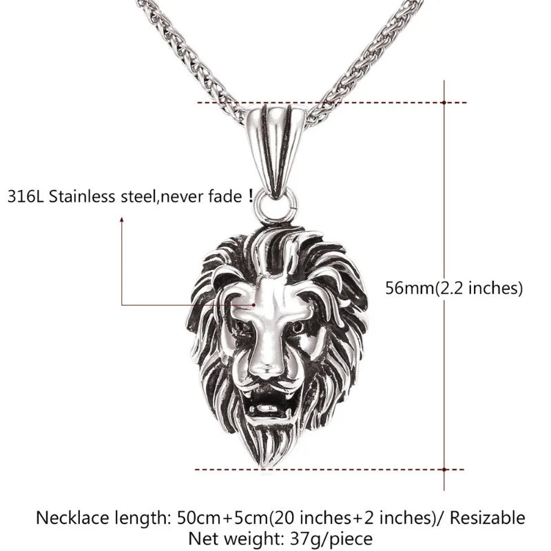 Lion Necklace Stainless Steel Head Pendant for Men women Hip Hop Rapper Miami wear accessaries hot sale birthday jewlery gifts