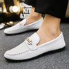 Men's Loafers Comfortable Flat Casual Shoes Breathable Slip-On Soft Cow Leather Driving Shoes Moccasins Hombre Men Shoes White