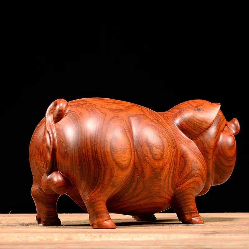 MOYU Feng Shui Wooden Crafts Carving Animal Pig Figurines Home Accessories Office Desktop Ornament Lucky Gift