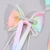 Sweet Pearl Long Tassel Hairpin Girls Satin Ribbon Hair Clip Barrettes Kids Party Hair Accessories Headwear Ponytail Clips