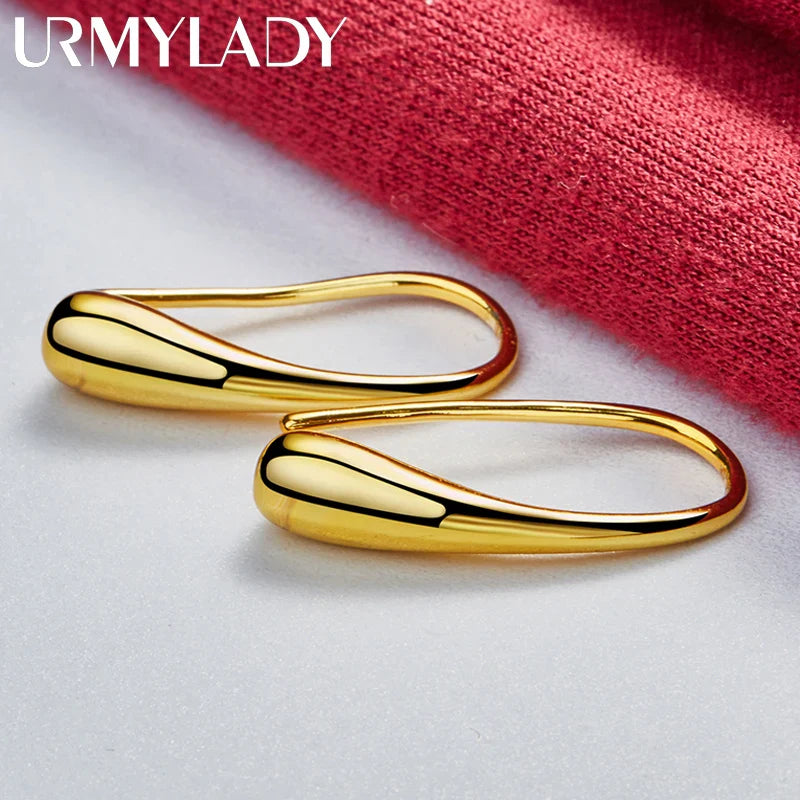 URMYLADY Water Droplets/Raindrops Stud Earrings 24K Gold For Women Lady Fashion Wedding Engagement Charm Jewelry