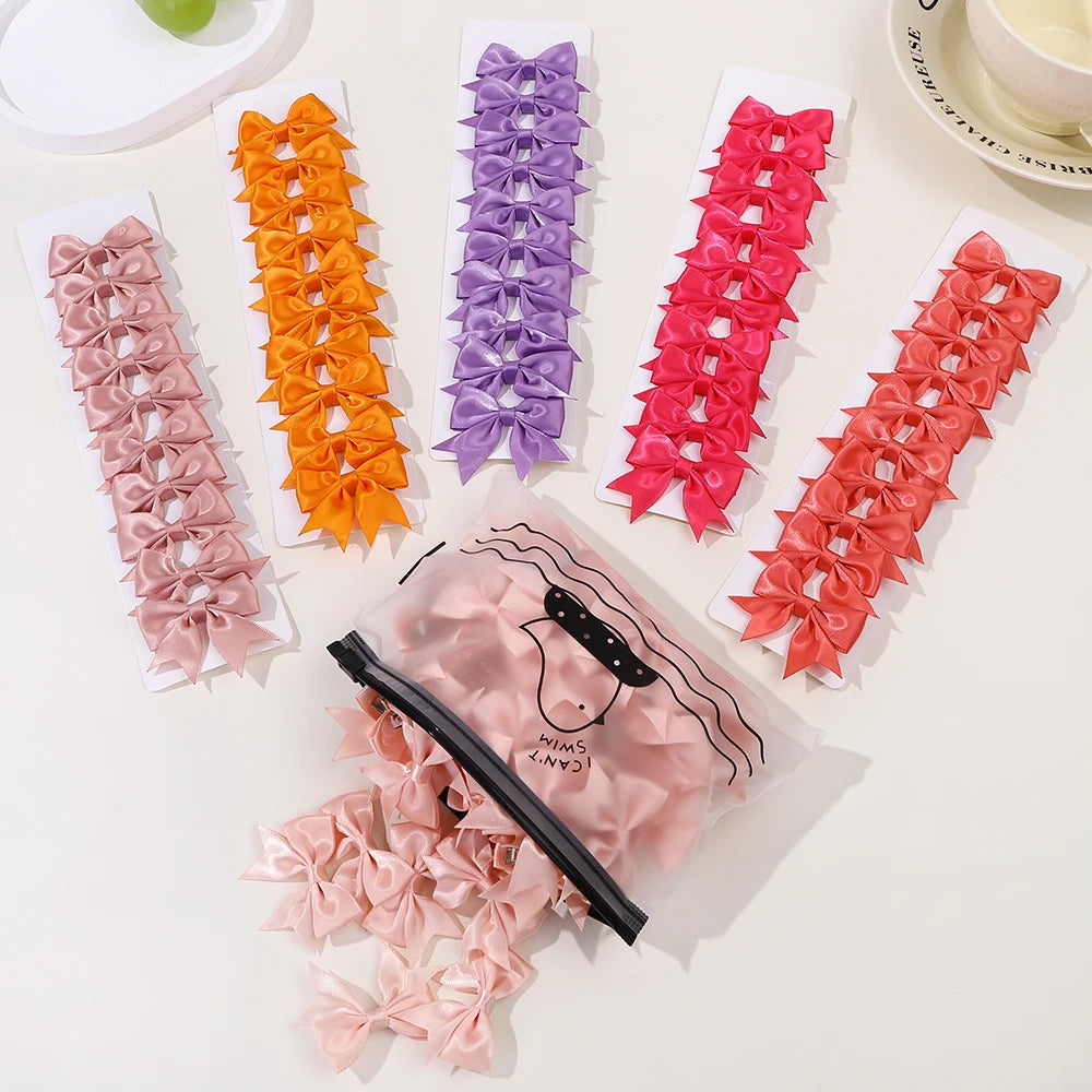 10Pcs/Set Classical Solid Ribbon Bow Hair Clips for Kids Girl Handmade Bows Hairpin Barrettes Headwear Children Hair Accessories