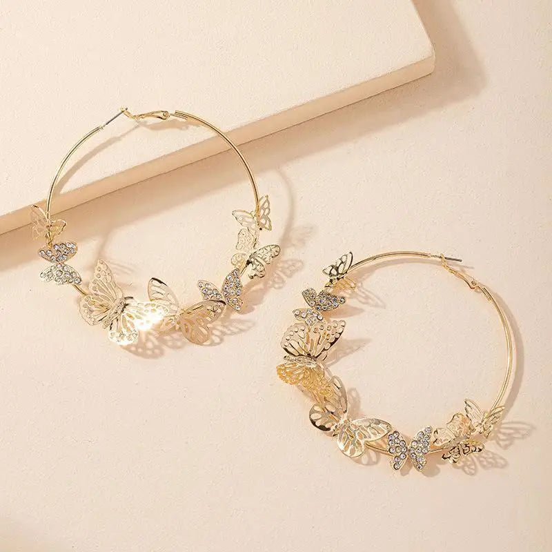 1 Pair Exaggerated Big Round Butterfly Hoop Earrings for Women Pretty Golden Geometric Circle Loop Earring Stylish Jewelry Gifts