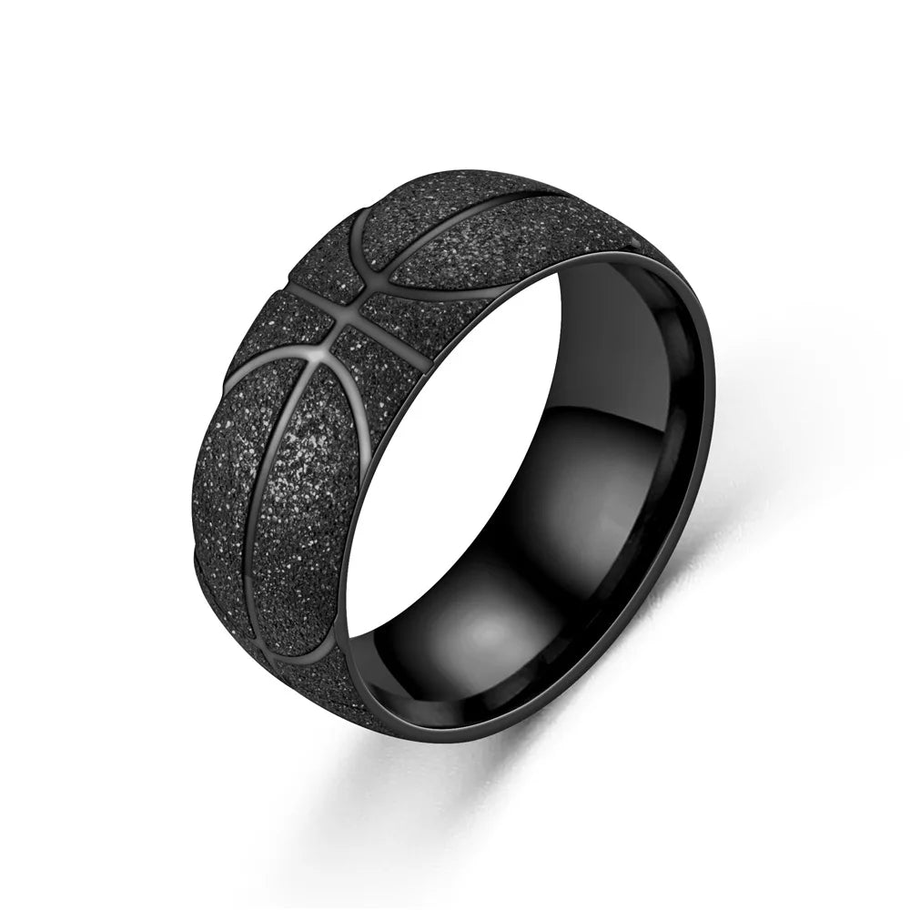 1 Piece Men Vintage Fashion Stainless Steel Basketball Sports Ring Frosted Finger Rings For Women Jewelry