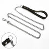 Metal Chain Dog Lead With Leather Style Handle Strong Control Leash Iron Dog Pets Supplies Collars Harnesses