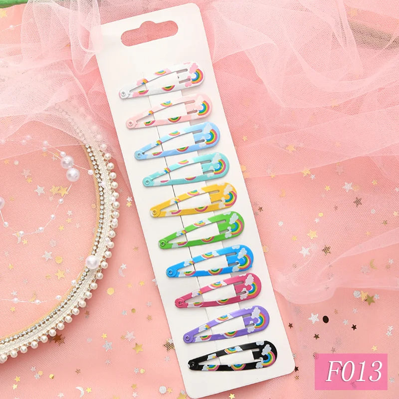 10PCS Cartoon Cute High Quality Printing Snap Hair Clips For Kids Solid Matel Hairpins Girls Hair Accessories Clips