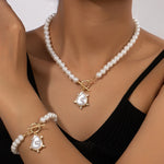 Load image into Gallery viewer, Irregular Imitation Pearl Pendant Bracelet Necklace Set For Women's Collarbone Chain Holiday Party Gift Fashion Jewelry AS007
