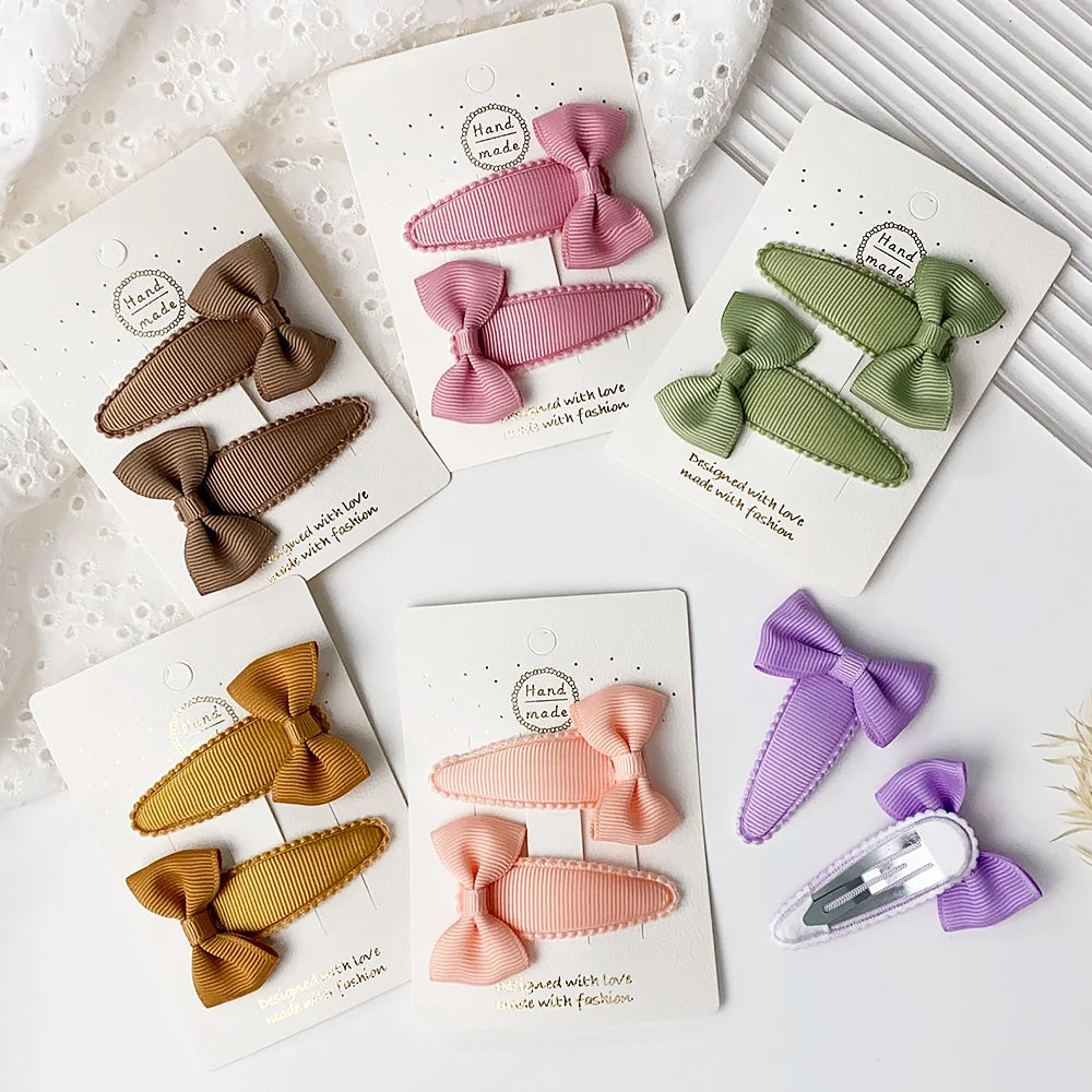 2Pcs Bow Flowers Hair Clip Girl Cute Hair Bands Kids Hair Accessories Handmade Cloth Headwear Hairpins Barrettes Headdress Gift