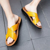 2023 Fashion Men Real Leather Slippers Summer New Black White/red/yellow Cross Over Slippers Men's Leisure Comfort Flat Sandals