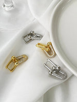 Load image into Gallery viewer, Peri'sbox Statement Gold Plated Chunky U Shape Link Chain Dangle Hoop Earrings with Inlaid Cubic Zirconia Fashion Accessories
