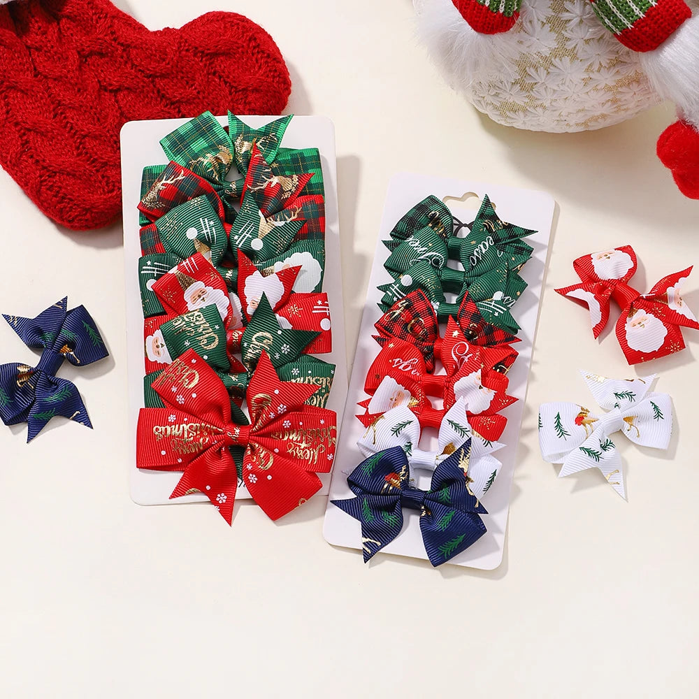 6/8pcs/set Christmas Bows New Year Party Decor Hair Bows for Girl Kids Hair Christmas Decorations Supplies Baby Hair Accessories