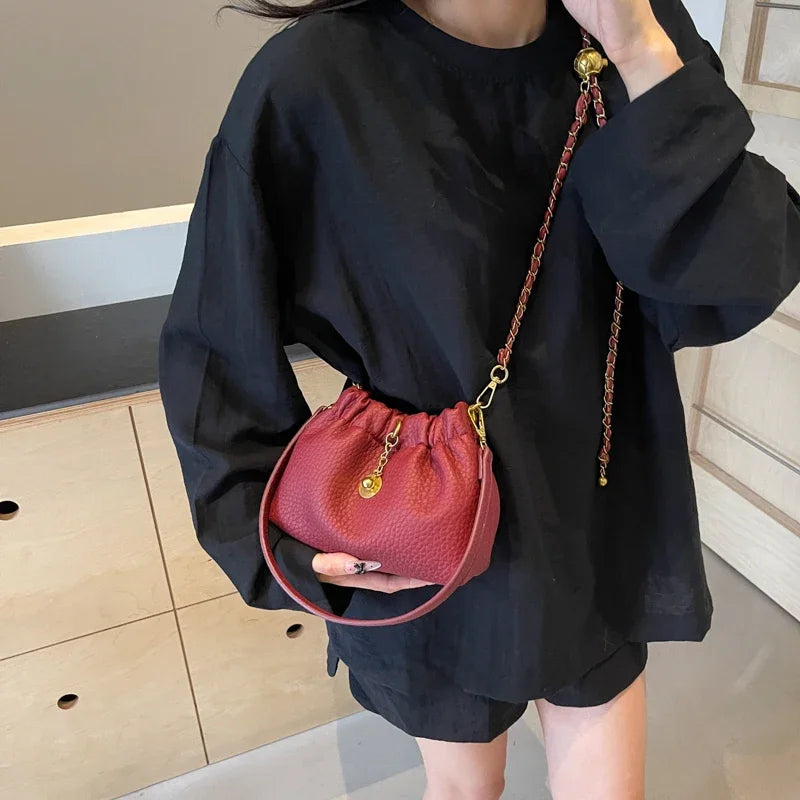 LEFTSIDE Mini PU Leather Shoulder Bags for Women 2024 Y2K Korean Fashion Trend Female Bucket Crossbody Bag Lady Handbags