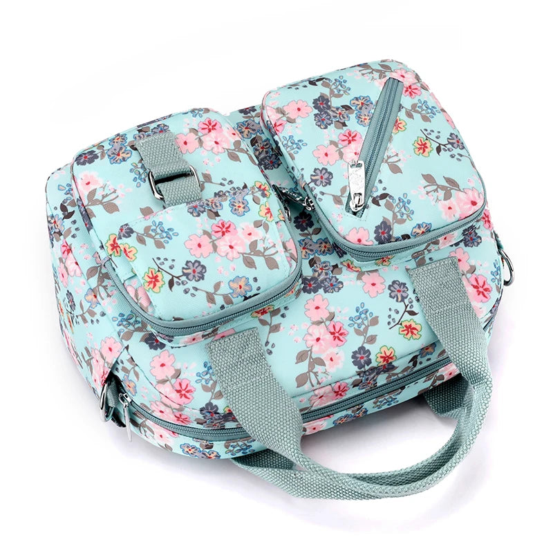 Fashion Multi-pockets Female Bag High Quality Durable Fabric Women Shoulder Bag Casual Floral Printing Girls Shopping Handbag